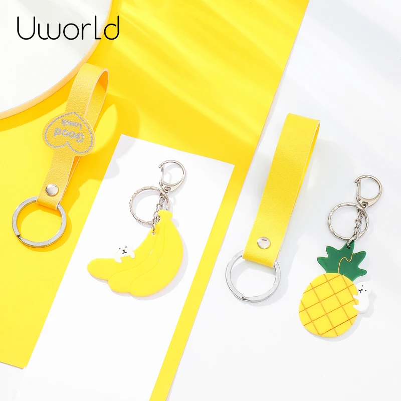 Летняя цепочка для ключей с бананом и ананасом женская подвеска широкая желтая