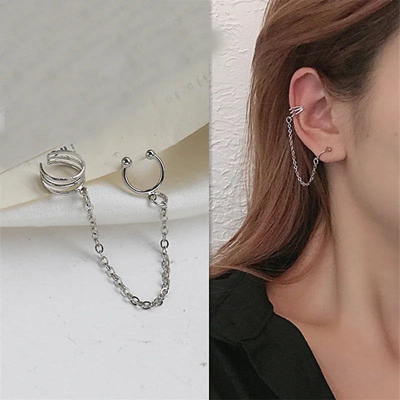 

2021 Trendy Ear Clip Without Pierced Female Chain Ear Bone Clip Integrated Hong Kong Style Earrings Temperament Earrings