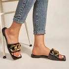 Тапки Donna-in женские с металлической пряжкой, квадратный носок, цепочка, плоская подошва, повседневные пляжные тапочки, лето 2021