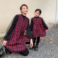matching family outfits winter clothes couple match mom and daughter kids plaid dresses plus velvet tops dress outwear clothing