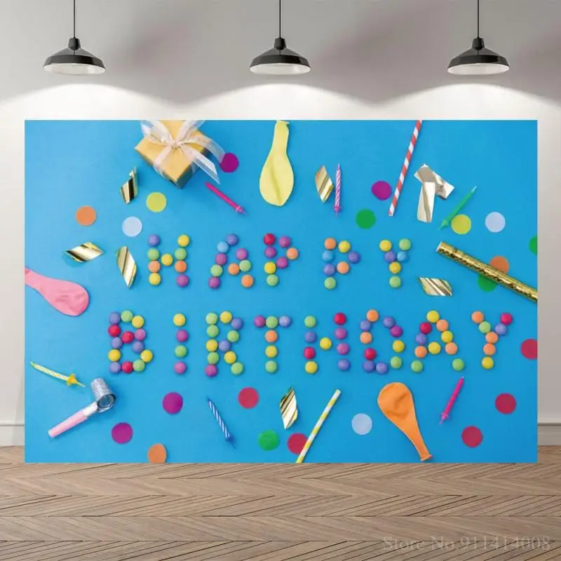 

Candy Happy Birthday Blue Board Photography Background Gift Box Party Supplies Decoration Photo Background