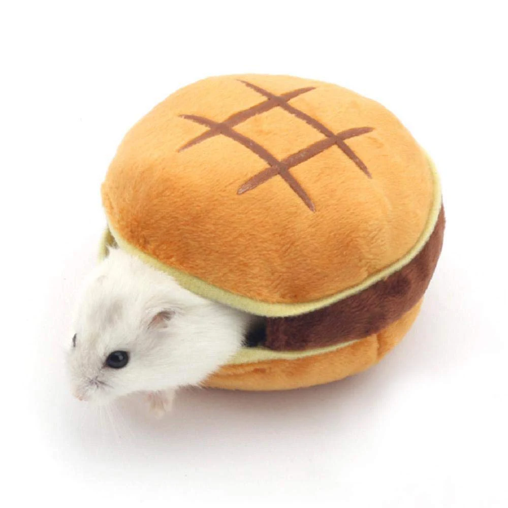 Portable Hang Nest For Small Animals Hamburger Bread Shape Cotton House Hut Winter Warm Pet Hamster Bed | Дом и сад