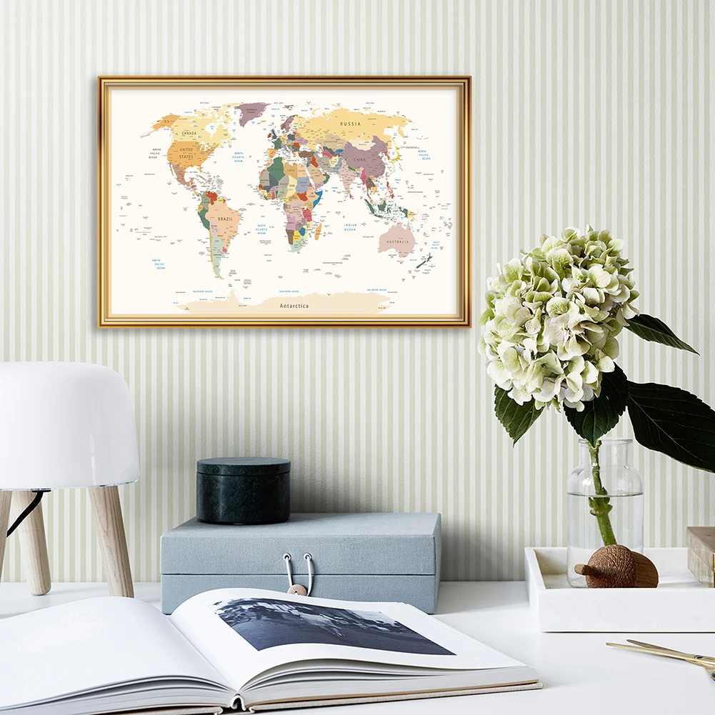 

59*42cm The World Political Map Vintage Wall Art Poster Canvas Painting Living Room Home Decoration School Supplies Travel Gift