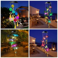 color changing solar wind chime light hummingbird butterfly wind chime with bell outdoor solar garden light waterproof for yard