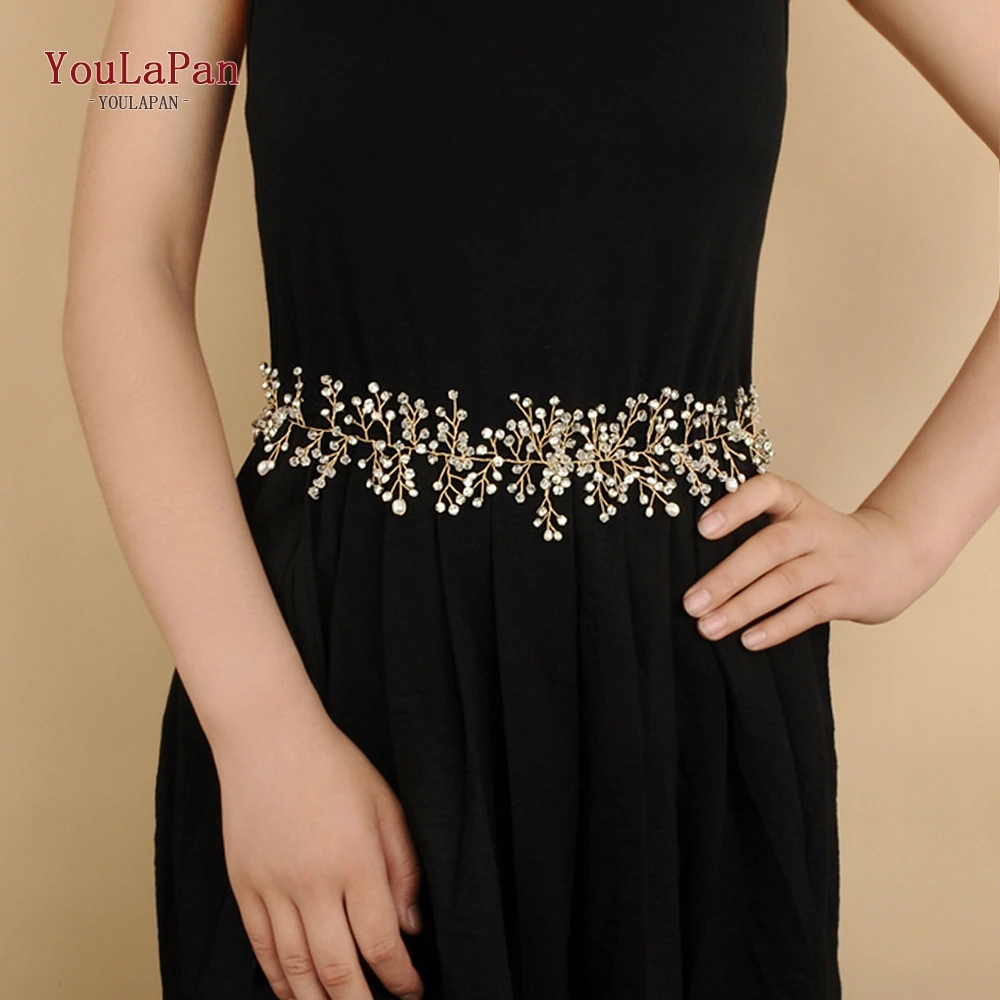 TOPQUEEN SH10 Золотой/Серебряный свадебный пояс для женщин со стразами пресноводный