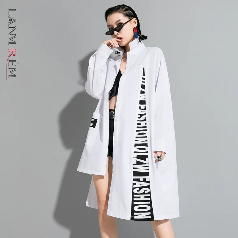 Женская блузка с длинным рукавом LANMREM Весенняя Асимметричная буквенным принтом в