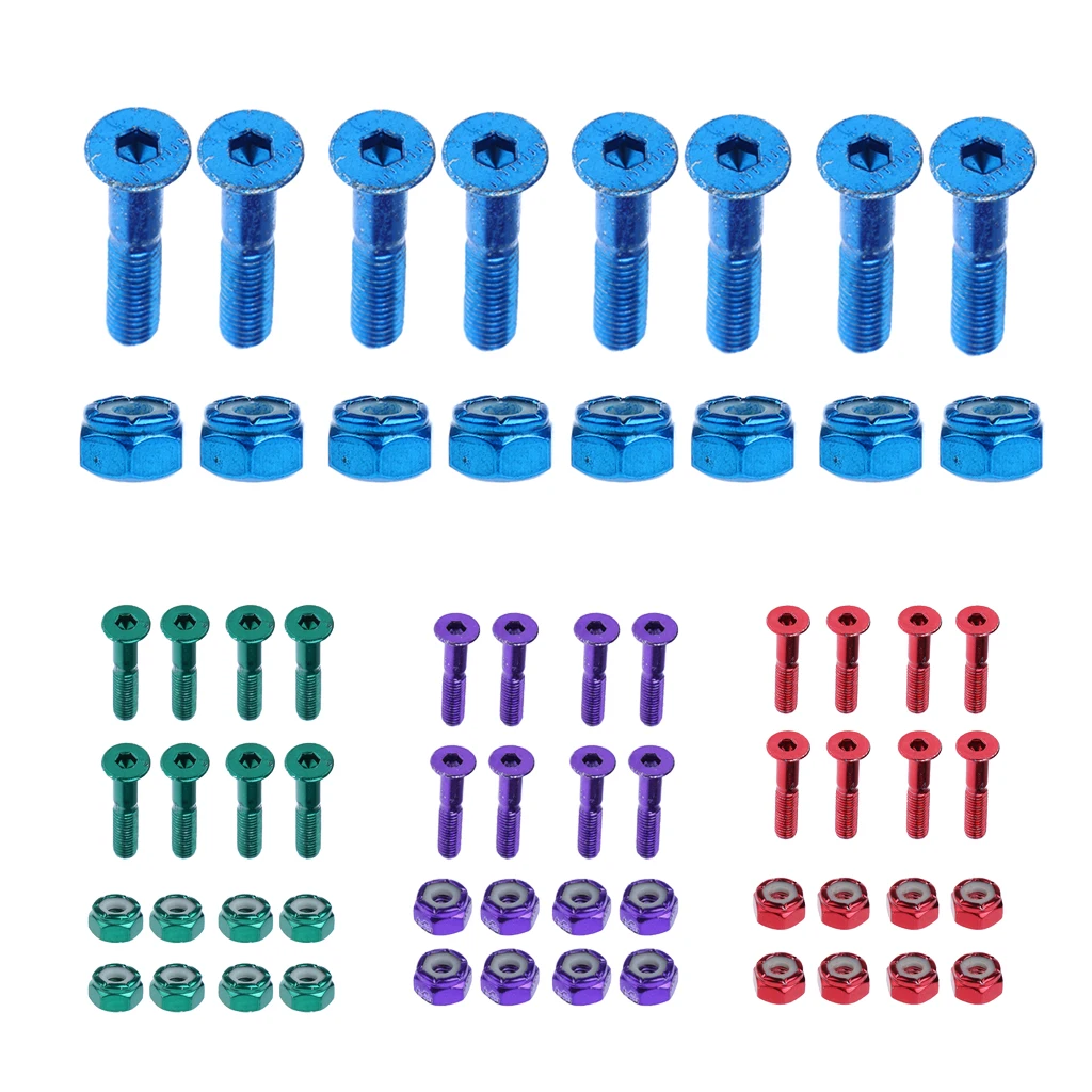 

MagiDeal 8pcs Replacement Skateboard Truck Hardware Set Longboard Screws Bolts Blue
