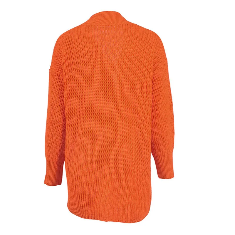 Осенне-зимний вязаный кардиган с длинными рукавами-фонариками Женский Гладкий