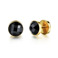 2020 punk black zirconia round stud earrings for women men fashion korean small stainless steel jewelry accessories wholesale