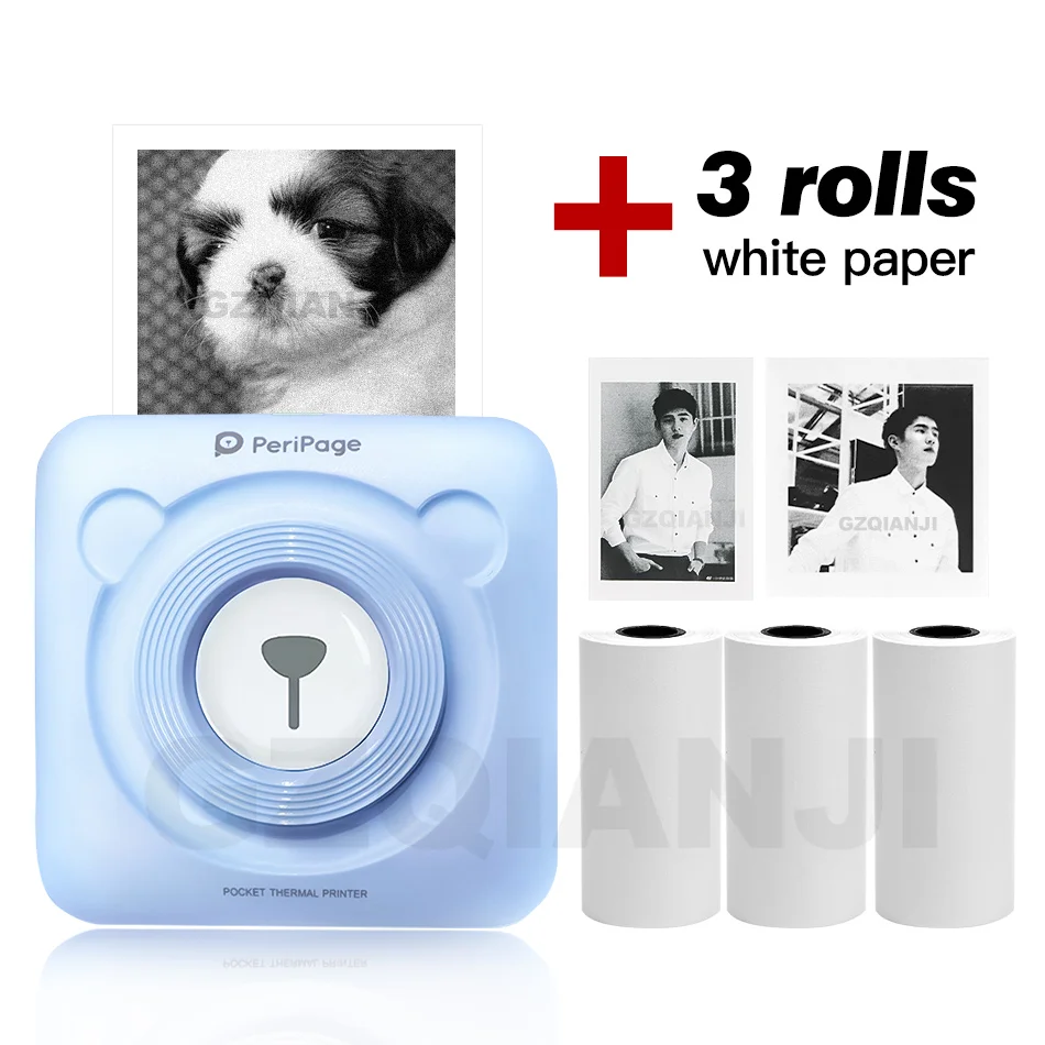 Blue add 3 Rolls Bluetooth принтер мини фото Карманный Принтер Термопринтер Портативный чековый беспроводной принтер pos для android и iOS телефона - Цвет: Blue add 3 Rolls