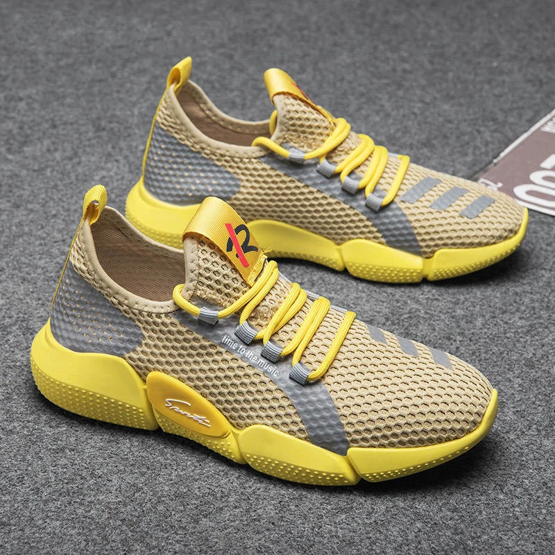 

Running Shoes For Men Summer Sneakers Breathable Mesh Outdoor Sport Shoes Men Yellow Upper Lace Up Male Shoes
