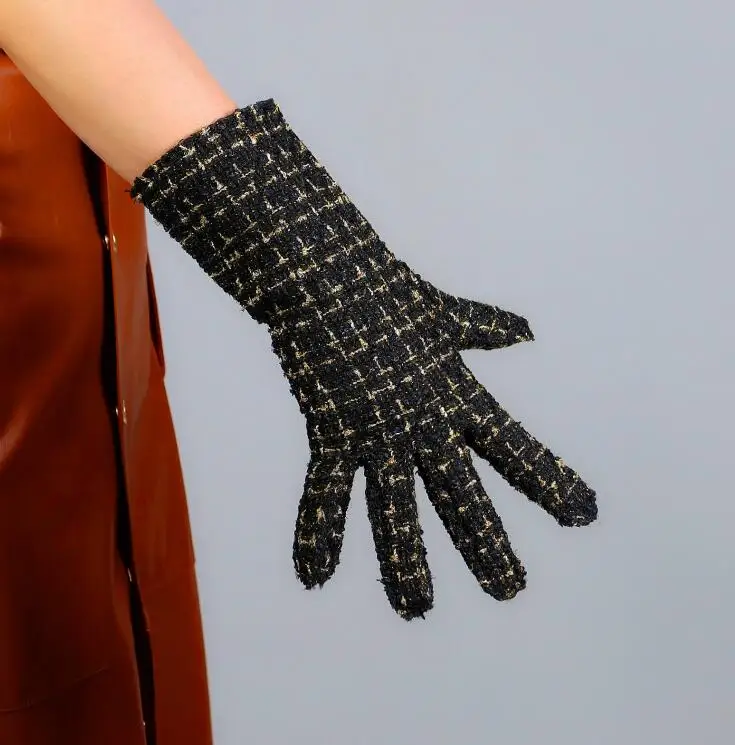 

Women's autumn winter fashion plaid black woolen gloves lady's vintage checked glove winter driving glove R2766