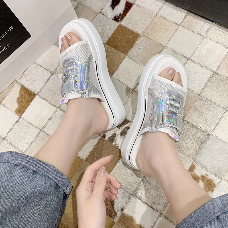 

Shoes Slippers Heels Luxury Slides Med Slipers Women Platform High Designer 2021 Flat Summer Rubber Cross-tied PU Fabric