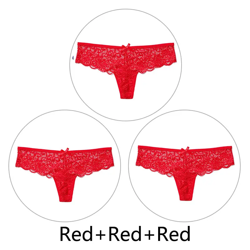 Red Red Red 3 шт., сексуальные кружевные трусики женские стринги и стринги, открытая низкая талия, нижнее белье, прозрачные танга, женское нижнее белье, дышащее - Цвет: Red Red Red