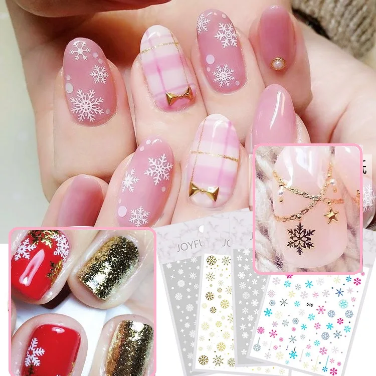 

1pcs Snowflake Nail Art Stickers 3D Christmas Snowflake Golden White Color Nail Art Stickers AE007