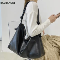 simple solid color soft leather womens shoulder bag casual large capacity zipper crossbody bag daily wild big hobo shopper bag
