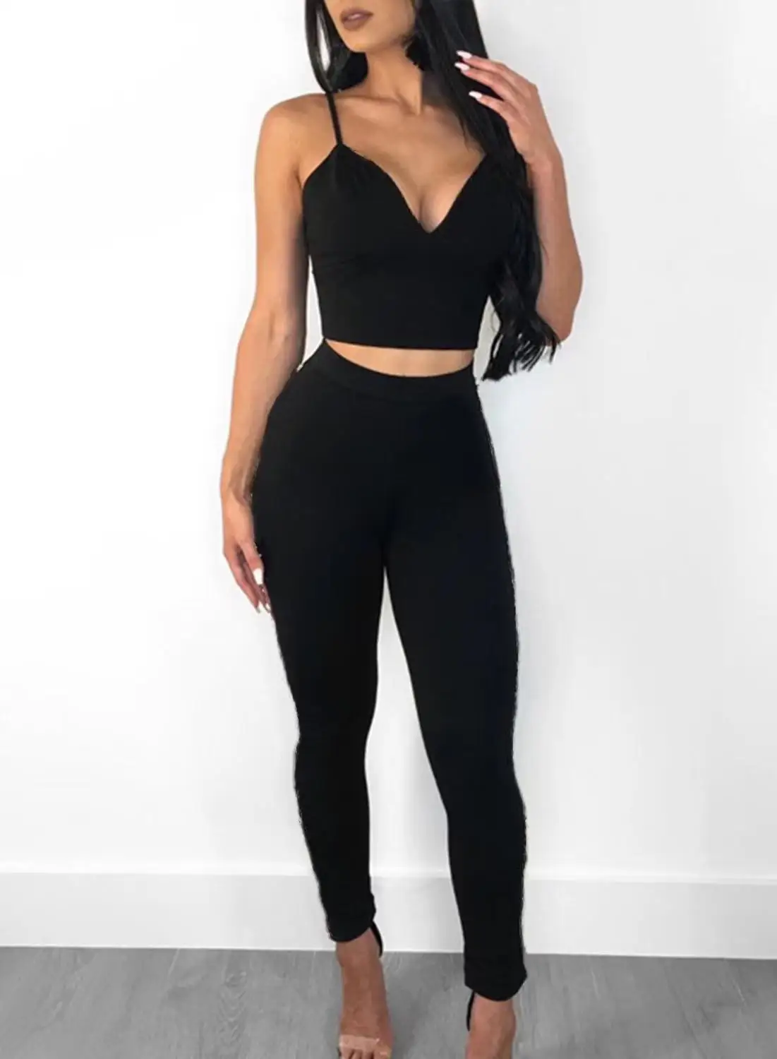 Женский комплект одежды 2019 года сексуальный черный из 2 предметов обтягивающий