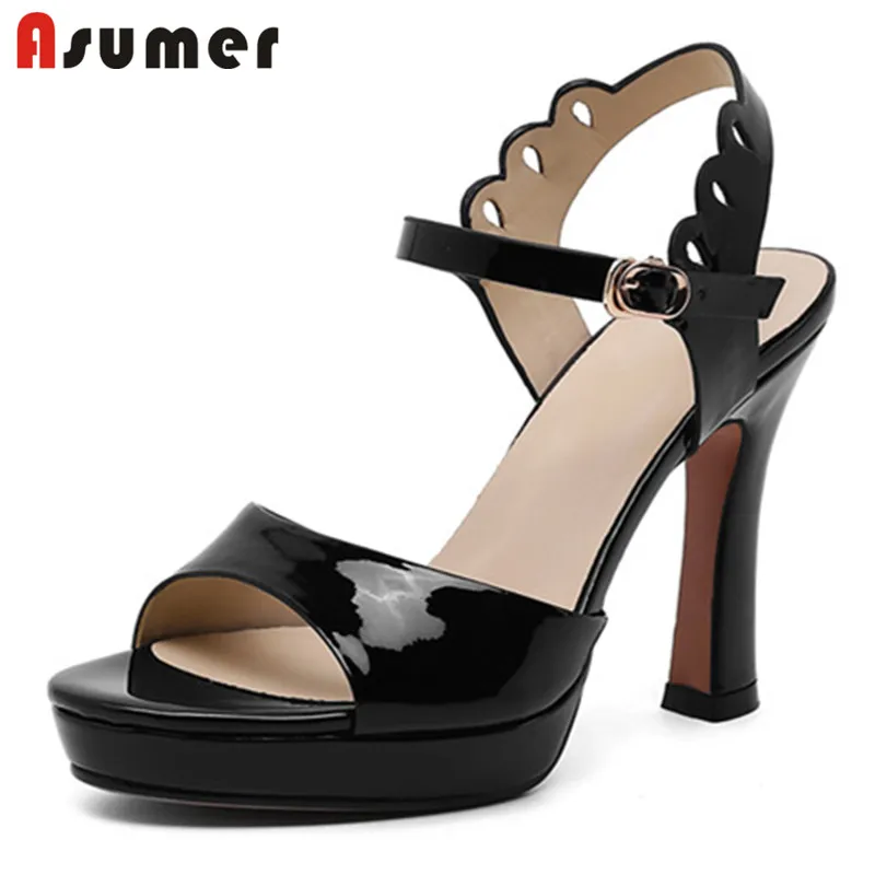 

Asumer 2021 Hot Sale High Heels Platform Sandals Women Shoes Patent Leather Party Wedding Shoes Top Quality Ladies Shoes