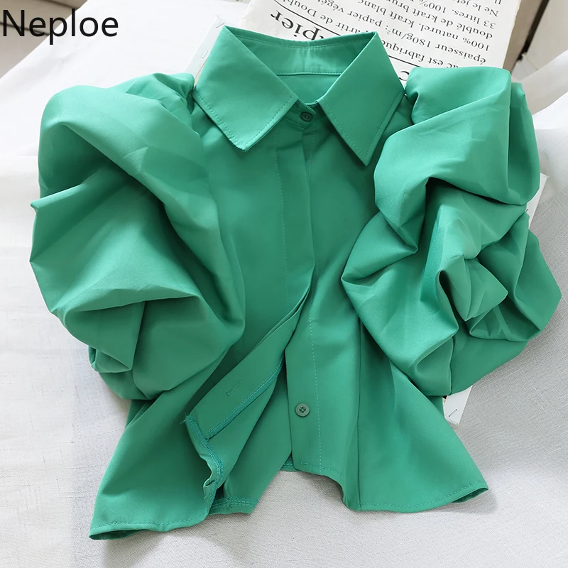 Neploe/Элегантная короткая блуза в стиле корта Сезон осень весна Пляжная зеленая с