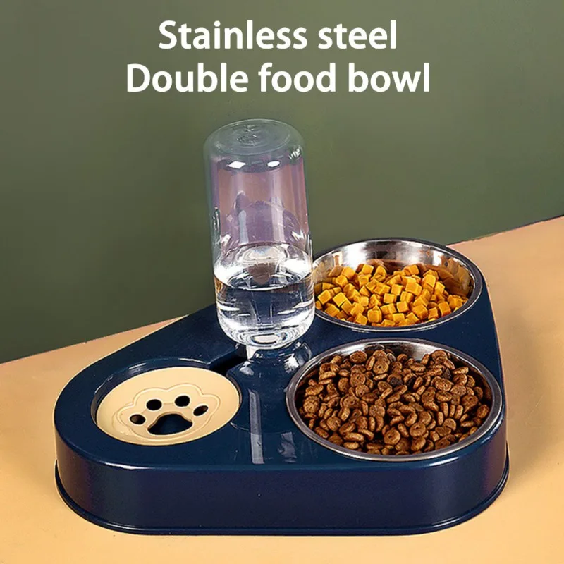 

3 in 1 Pet Dog Cat Bowl Automatic Feeder Cat Food Feeders With Water Fountain Double Bowl Drinking Raised Stand Dish Bowls 500ML