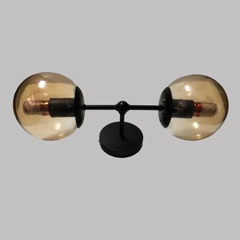 Creative Ball Style Glass Wall Lamp Retro Black Single Double Heads Iron E27 Light For Bedroom Restaurant Bar Hotel Cafe | Лампы и