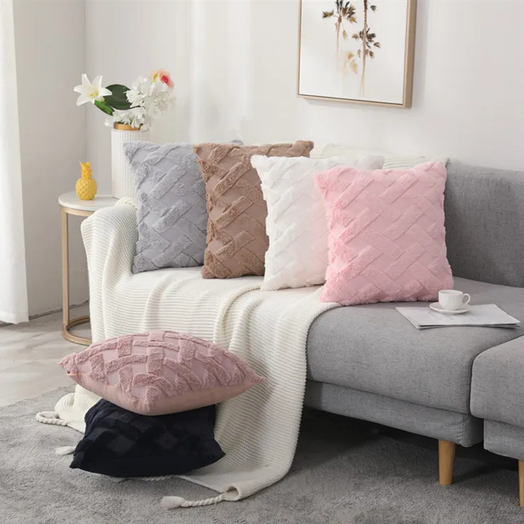 

Soft Rabbit Fur Plush Cushion Cover 45x45cm Home Decor Pillowcase Modern Minimalist Bedroom Sofa Decorative Pillows Cover 1PC