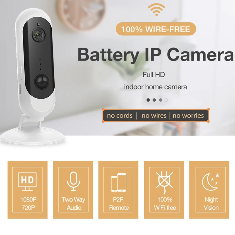 

Wireless Camera for Home Security, WiFi Outdoor Camera Rechargeable, 720P 2-Way Audio Night Vision Indoor Surveillance