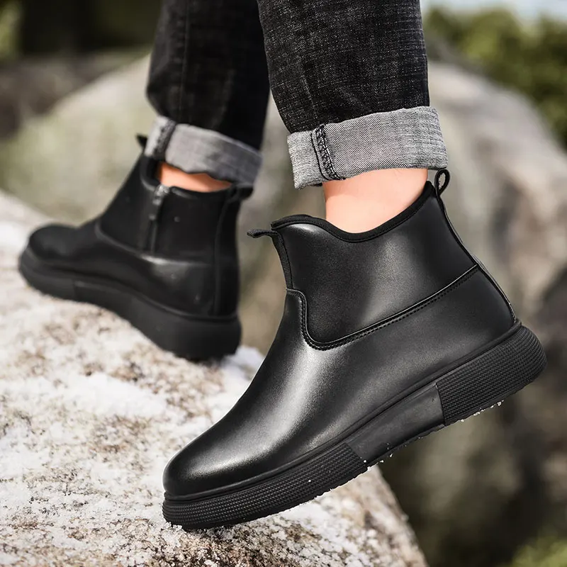 Men Boots Waterproof Leather Snow Boot Shoes High Quality Vintage British Warm Fur Autumn Winter Casual Ankle | Обувь
