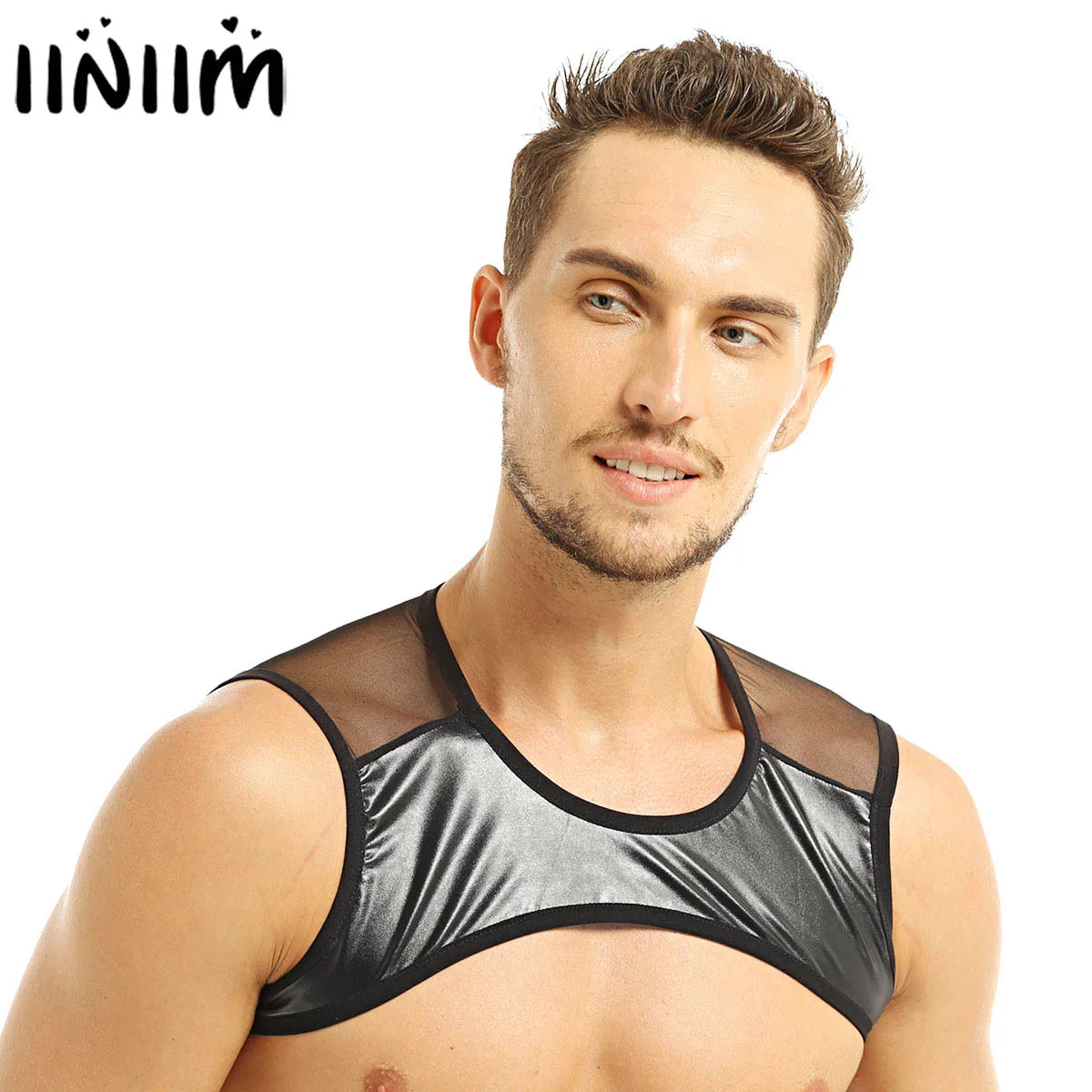 Iiniim мужской сексуальный прозрачный сетчатый горячий жилет из блестящей