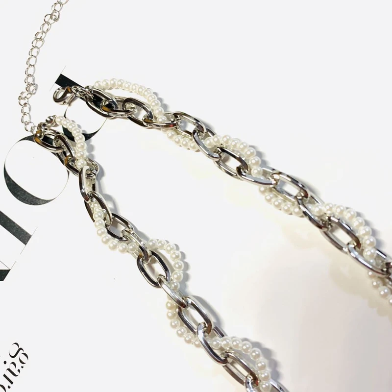 

Simulated Pearl Cross Chain Necklace Multi Layers Simple Design Vintage Fashion Collar Necklace for Women party Jewlery