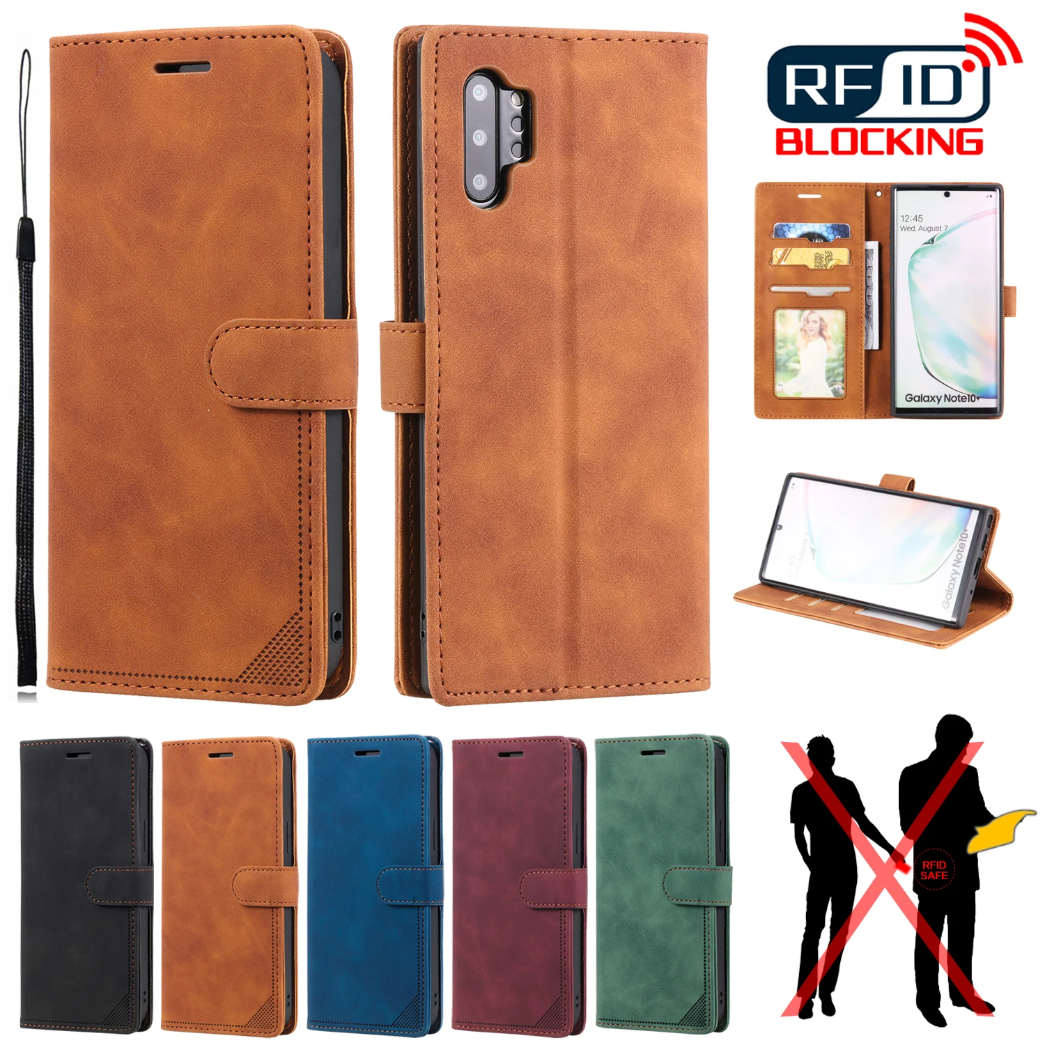 

Leather RFID Blocking Flip Case For Galaxy J310 J330 J530 J730 J6 J8 2018 A5 2017 A6 A8 A750 Protect Stand Card Slots Soft Bag