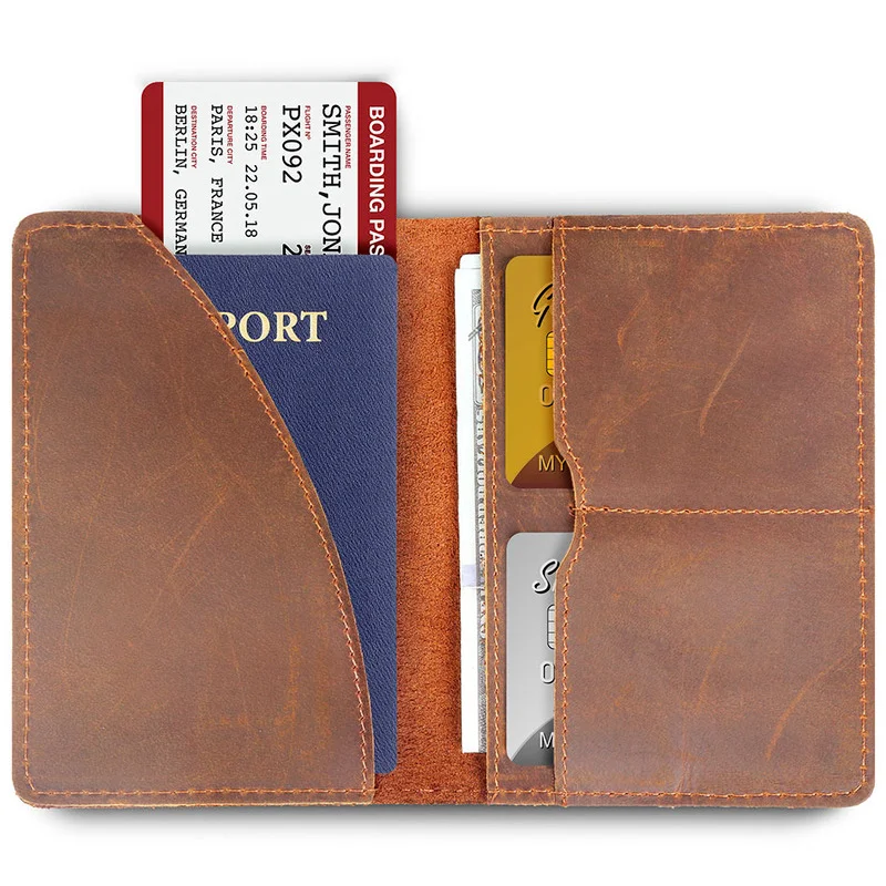Genuine Leather Passport Cover Men Wallet ID Credit Card Case Vintage Male Passport Holder