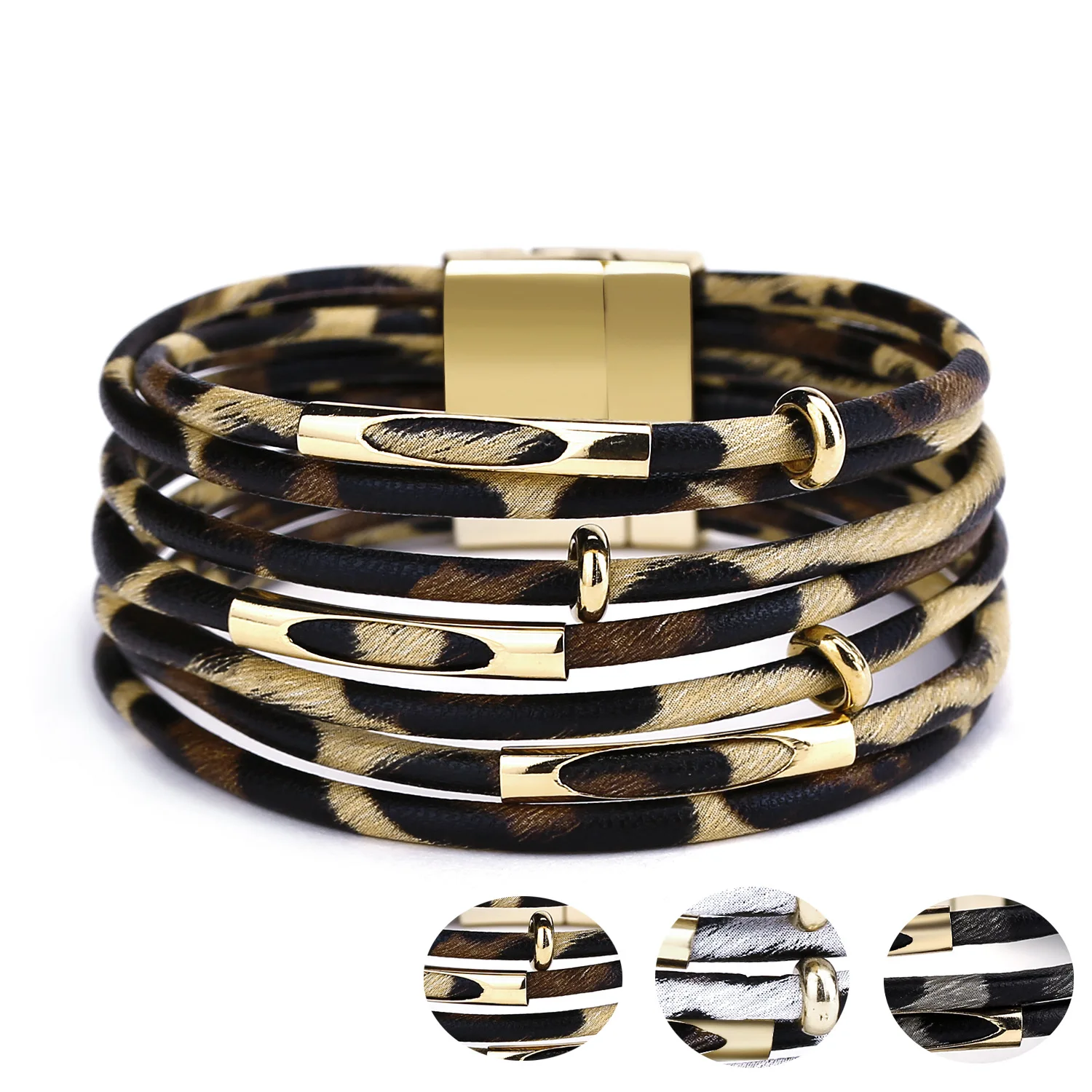 European and American Fashion Multilayer Bracelet Creative Rhinestone Multilayer Ladies Magnetic Leather Bracelet