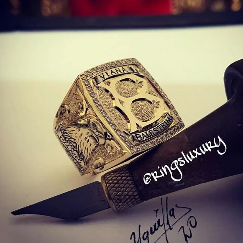 

New Hot Hip Hop Men's Fashion Stainless Steel Golden Letters Eagle Lion Head Ring Jewelry Punk Party Jewelry Anniversary Gift