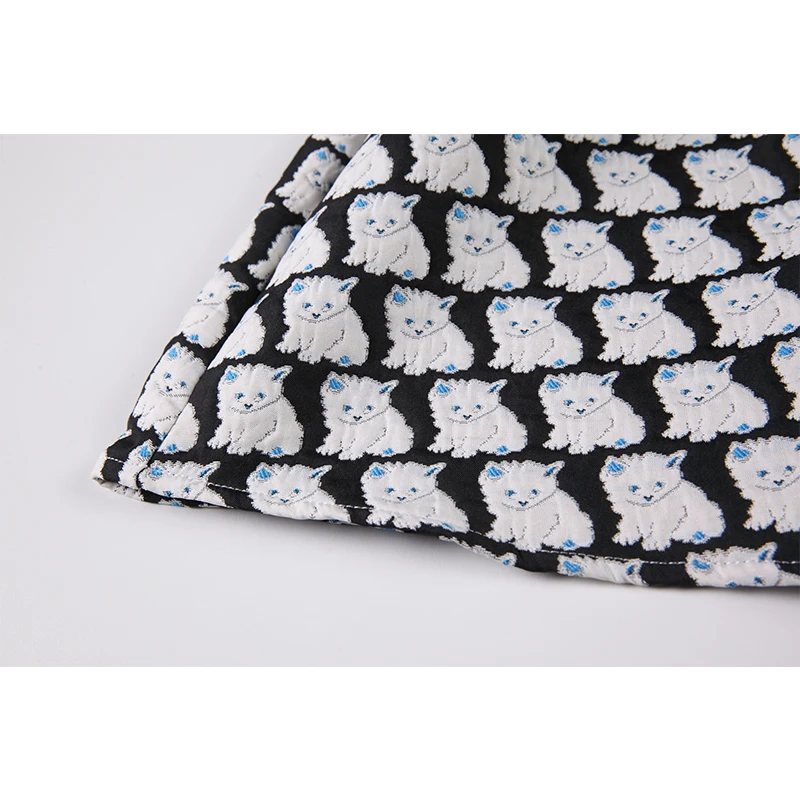 Платье-мини с длинными рукавами-фонариками и принтом кошки | Женская одежда