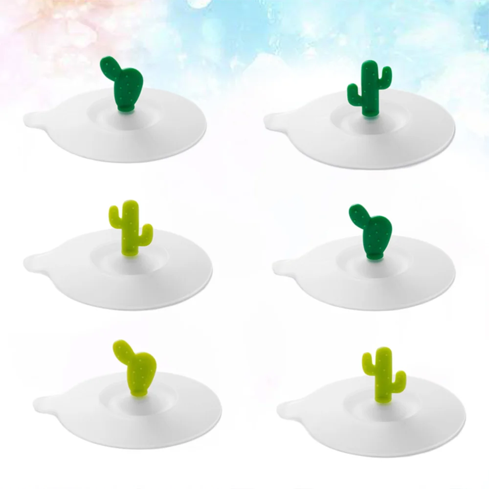 

6PCS Round Leak-Proof Silicone Cup Lids Cartoon Suction Sealed Mug Covers (Random Pattern)