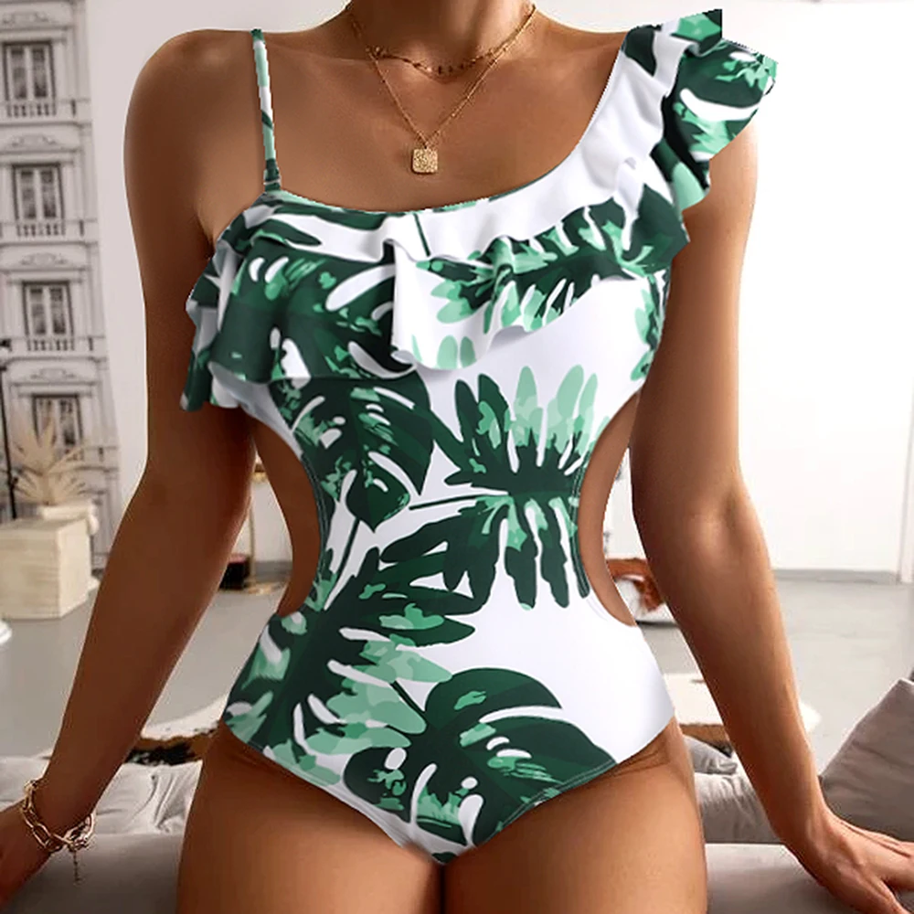

2022 Summer New Arrival Women Floral Ruffle One Piece Swimwear Sexy Push Up Swimsuit Monokini Bathing Suit Beachwear
