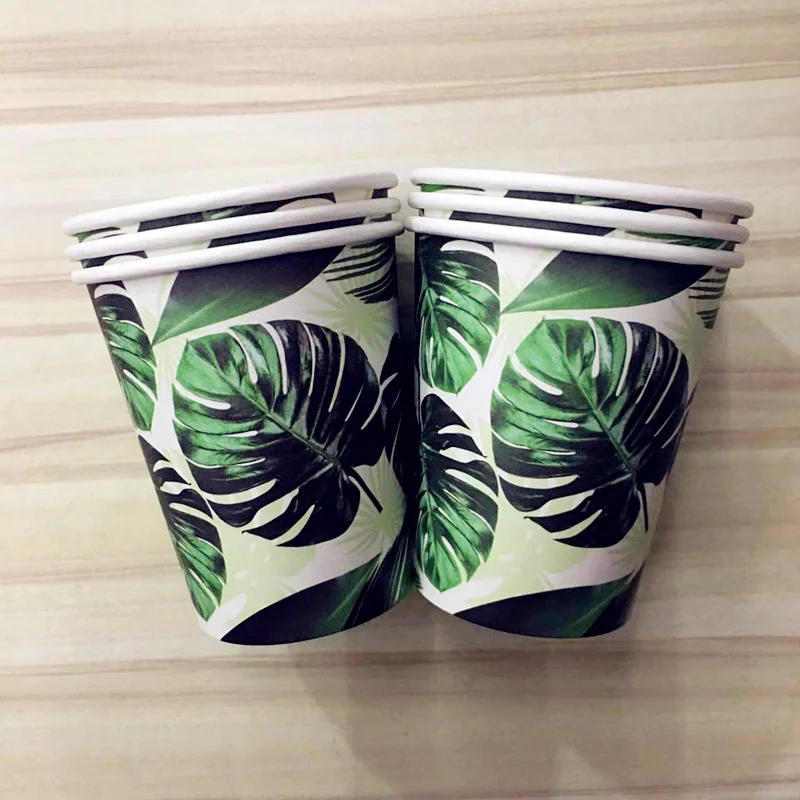 Набор одноразовой посуды для вечеринки Зеленые пальмовые листья бумажная
