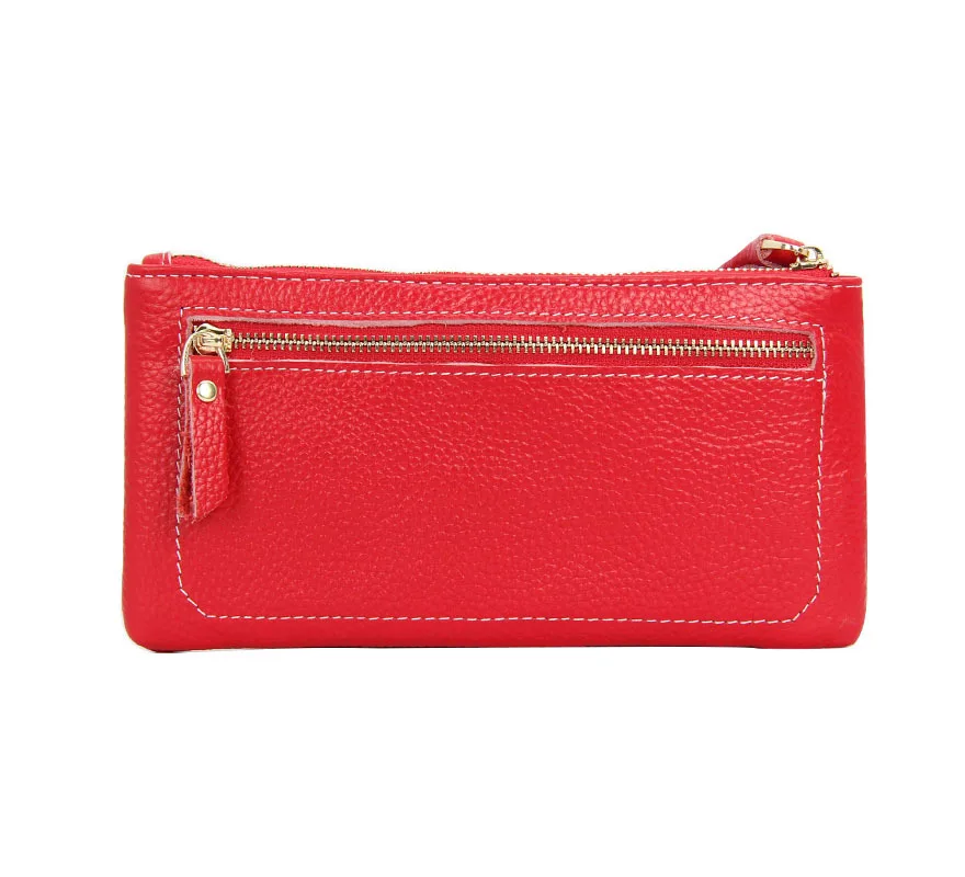 

The First Layer of Cowhide Women's New Hanging Neck Clutch Thin Color Wideband Leather Mobile Phone Bag Long Wallet
