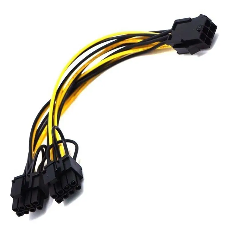 18cm 6 Pin Female to Dual 8 Pin Male ATX Motherboard Power Supply Adaptor Cable Video Card Cord Wire