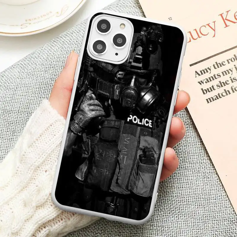 

Luxury Police Symbol coque Phone Case Candy Color White for iPhone12 11 pro XS MAX 8 7 Plus X SE 2020 XR