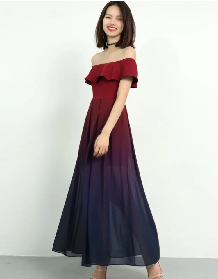 Женское вечернее платье с оборками шифоновое без бретелек открытыми плечами