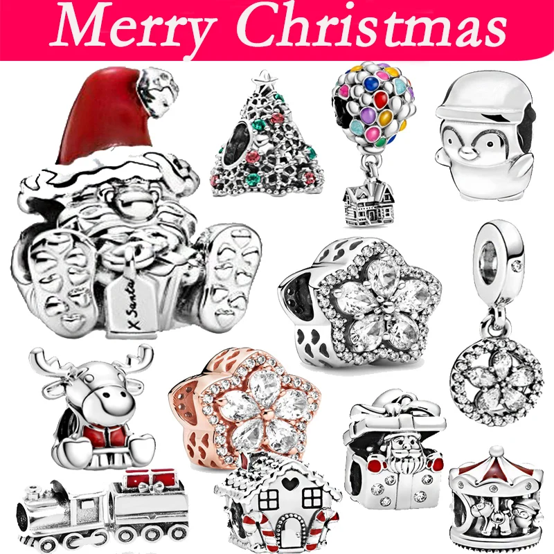 

Christmas 925 Sterling Silver Santa Reindeer Bead Sparkling Snowflake Charm Fit Original Pandora Bracelet Women Jewelry DIY Gift