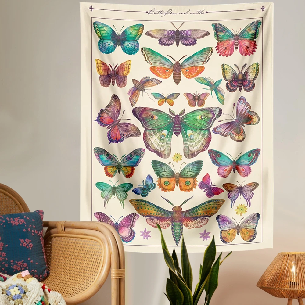 Винтажный гобелен с бабочками таблица для справки эстетический цветной