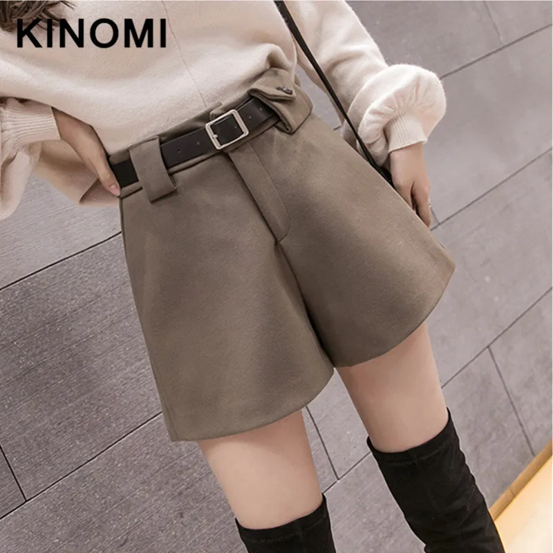 KINOMI Осень Зима шерстяные женские шорты трапециевидной формы корейский стиль