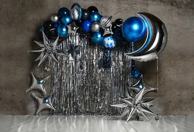 

Wooden Cookies Milk Shelf Ballons Photography Background Blue Stripe Boss Boy Children Baby Birthday Party Photo Studio Backdrop