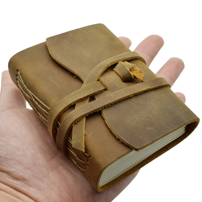 Mini Handmade 100% Genuine Leather Notebook 8.5*11CM 140 Sheets Cowhide Diary Journal Sketchbook Planner Travel Office School
