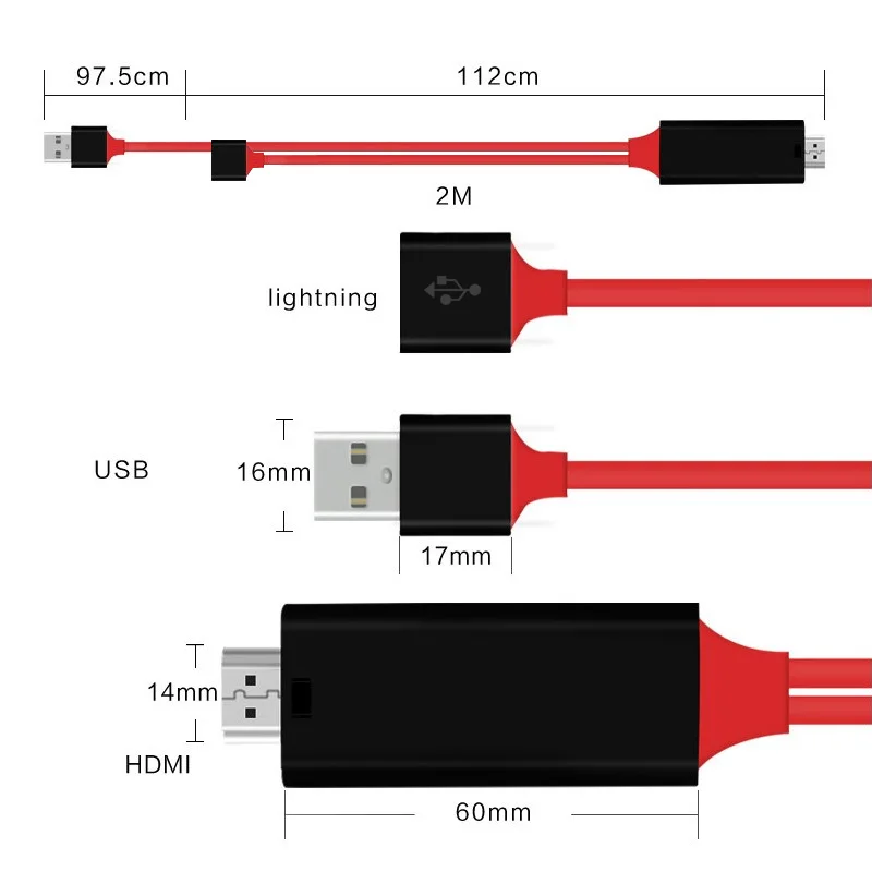 

USB To HDmi-compatible Cable HDTV TV Digital AV Adapter 2M Smart Converter Cable For Apple TV For Android Phone TV PC Laptop