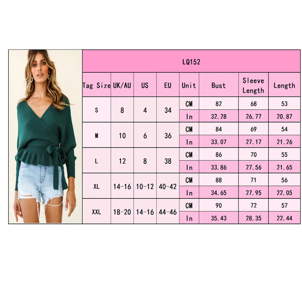 

All-match casual women's warm loose long-sleeved sweater knitted solid color 2021 deep V-neck ruffled pullover suitable for spri