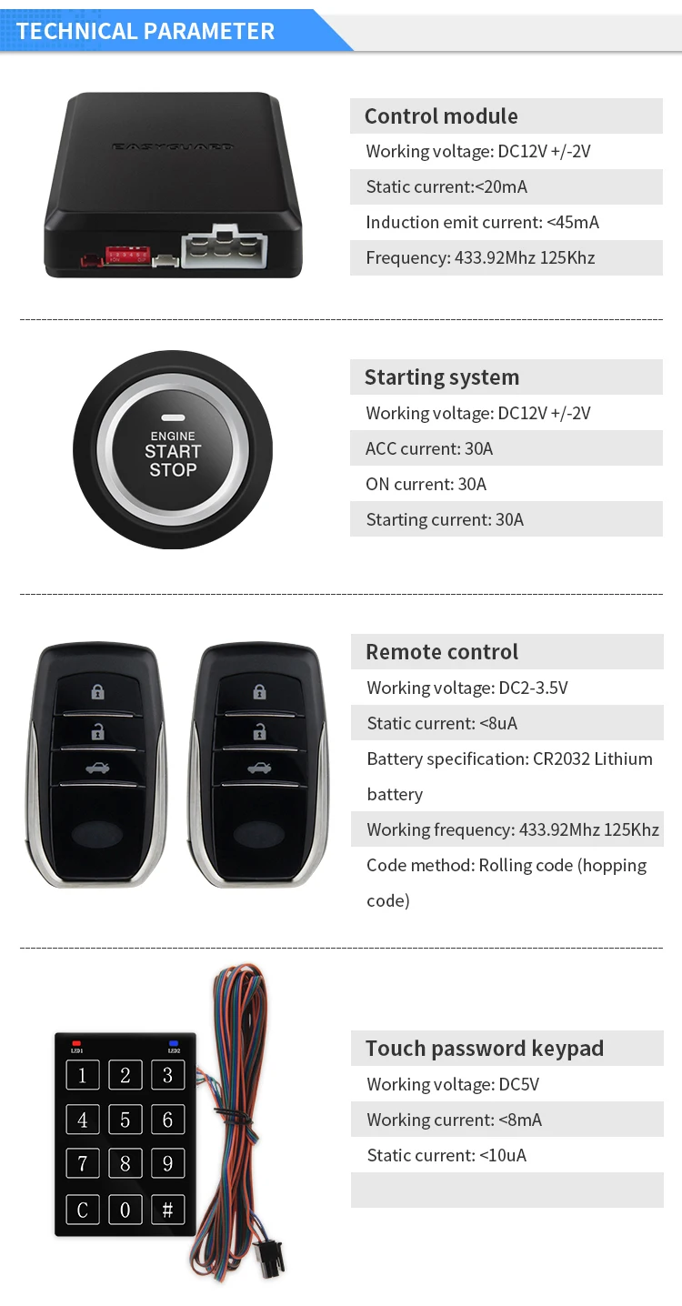 EASYGUARD pke бесключевая система запуска, дистанционный центральный замок, система запуска двигателя, автосигнализация, дистанционный запуск